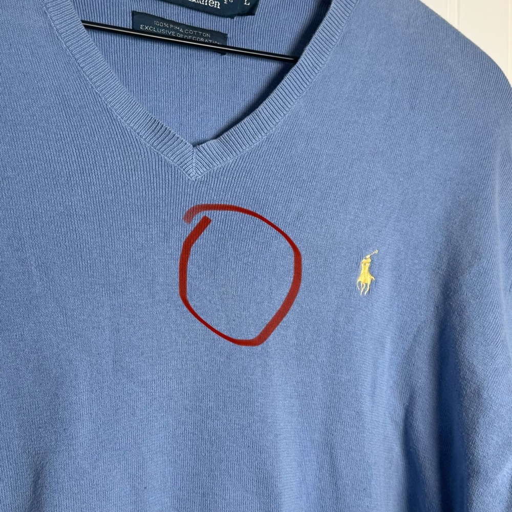 Polo by Ralph Lauren Men's Blue V-Neck Sweater 100% Pima Cotton Size Large - Picture 10 of 10